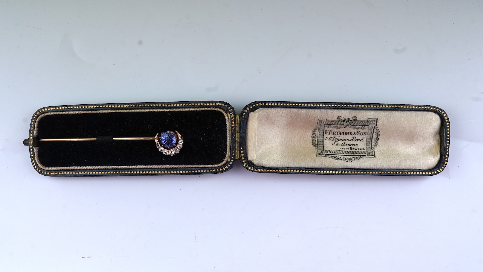 A sapphire and diamond tie pin, late 19th century